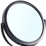 9" Black Round Metal Framed Makeup Shaving Tabletop Mirror - Image 4