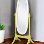 59" Yellow Oval Solid Wood Framed Freestanding Cheval Mirror