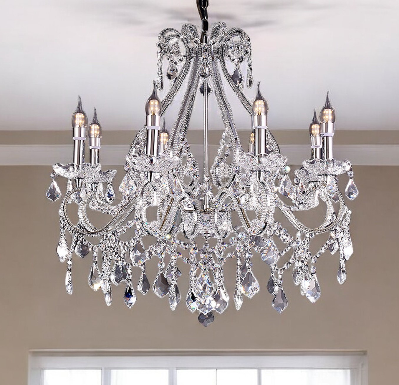 468888_8_hGTwypKN.jpg Candle Style Empire Eight Light Transparent Glass Led Ceiling Light - Image 1