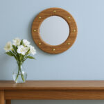 11" Brown Solid Wood Round Accent Mirror