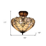 Yellow and Brown Two Light Tiffany Style Semi Flush Dimmable Ceiling Light - Image 5