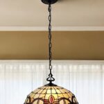 16" Tiffany Style Stained Glass Two Light Glass Dimmable Ceiling Light