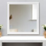 38" White Square Wood Framed Accent Mirror