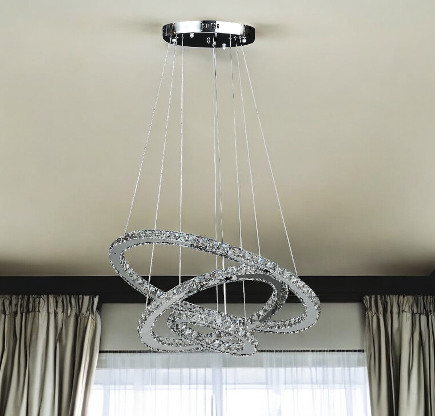 482686_10_UWQNT9sU.jpg Silver Metal and Crystals LED Dimmable Chandelier - Image 1