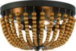 Brown And Black Wood Bead Three Light Flush Mount Ceiling Light - Image 2