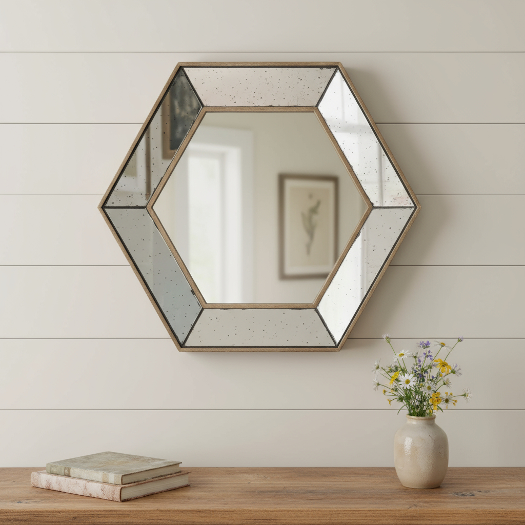 484980_7_2IkQBCRi-2.jpg 18" Hexagon Wall Mounted Vintage Style Glass Frame Accent Mirror - Image 1