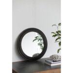 24" Dark Brown Distressed Wood Round Framed Accent Mirror - Image 5