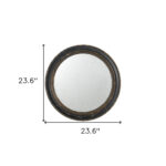 24" Dark Brown Distressed Wood Round Framed Accent Mirror - Image 6