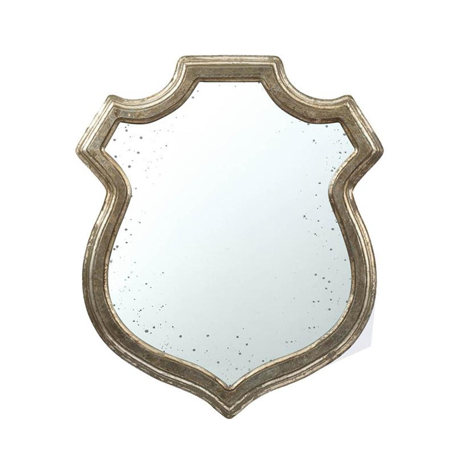 484987_1.jpg 24" Distressed Metallic Crest Shape Wall Mounted Accent Mirror Framed - Image 1