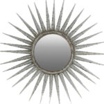 30" Antiqued Silver Gray Sunburst Wall Mounted Accent Mirror - Image 3