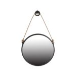 30" Black Fame Round Wall Hanging Accent Mirror with Rope - Image 2