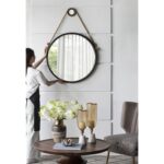 30" Black Fame Round Wall Hanging Accent Mirror with Rope - Image 6