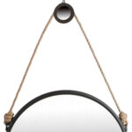 30" Black Fame Round Wall Hanging Accent Mirror with Rope - Image 4
