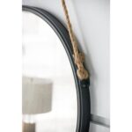 30" Black Fame Round Wall Hanging Accent Mirror with Rope - Image 5