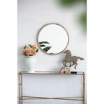 28" Natural Rustic Brown Wood Frame Round Wall Mounted Accent Mirror - Image 3