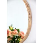 28" Natural Rustic Brown Wood Frame Round Wall Mounted Accent Mirror - Image 2