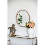 28" Natural Rustic Brown Wood Frame Round Wall Mounted Accent Mirror - Image 4