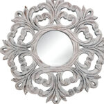 24" White Floral Scrollwork Distressed Round Framed Accent Mirror - Image 3