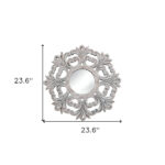 24" White Floral Scrollwork Distressed Round Framed Accent Mirror - Image 11