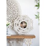 24" White Floral Scrollwork Distressed Round Framed Accent Mirror - Image 7