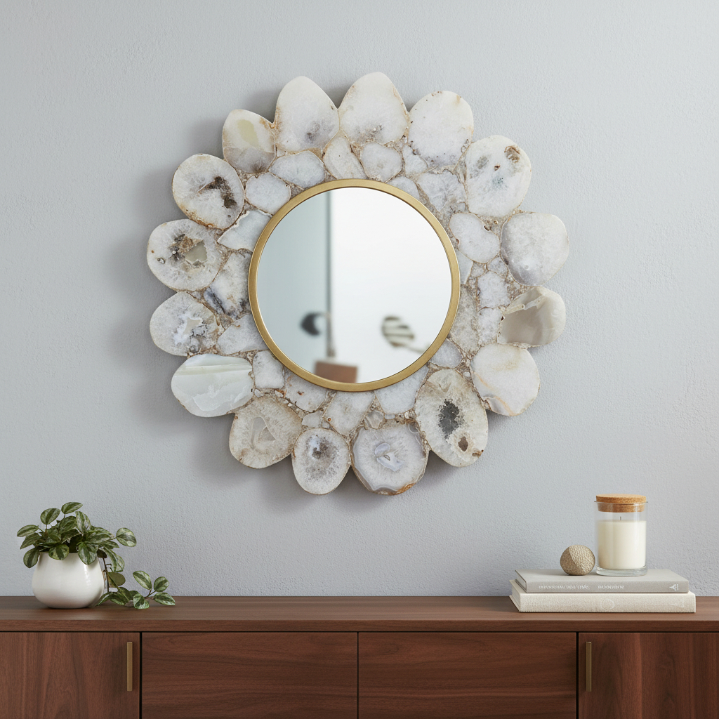 485034_6_GJQrg7LU-1.jpg 30" White And Gold Scalloped Stone Framed Accent Mirror - Image 1