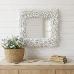 28" White Rattan Framed Accent Mirror - Image 2