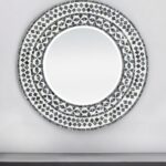 24" Black And White Round Wood And Shell Framed Accent Mirror