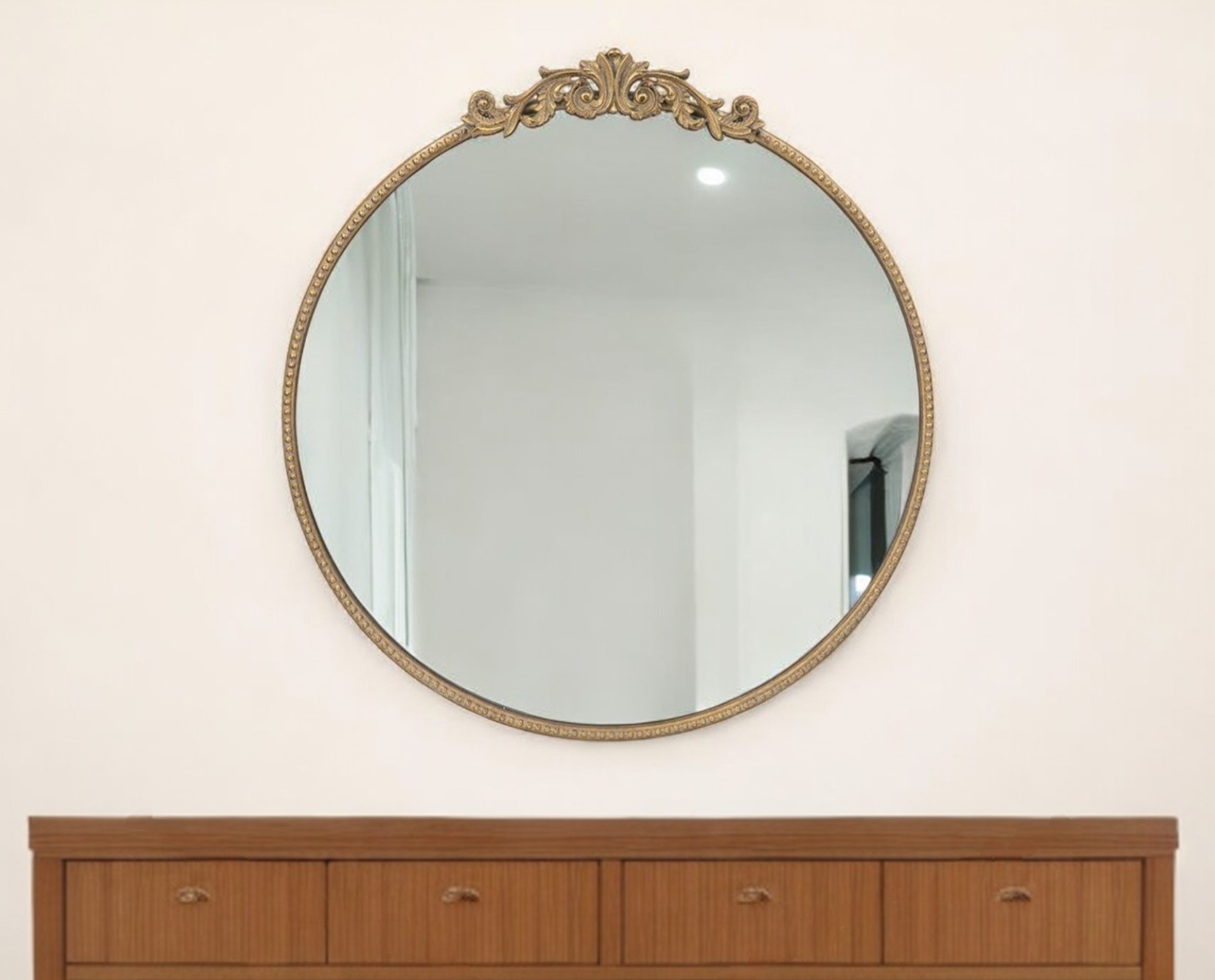 485046_13_KN06lmGy-2.jpg 32" Gold Crowned Top Iron Framed Accent Mirror - Image 1