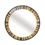 32" Brown and Black Faux Stone Round Framed Accent Mirror - Image 2