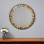 32" Brown and Black Faux Stone Round Framed Accent Mirror