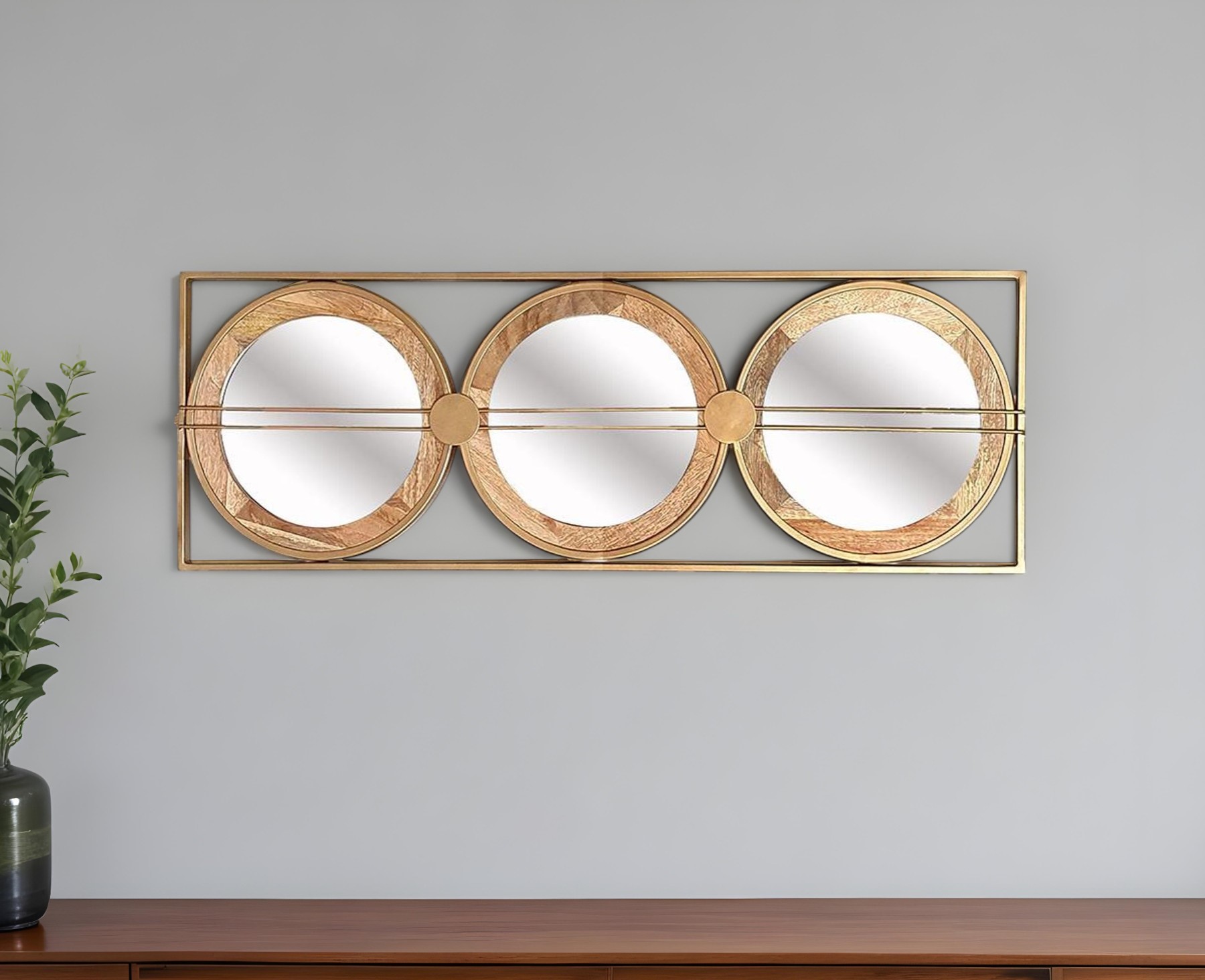485064_5_ljYSVHgS.jpg 14" Brown and Gold Aluminum and Wood Geometric Framed Accent Mirror - Image 1