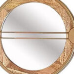 14" Brown and Gold Aluminum and Wood Geometric Framed Accent Mirror - Image 5