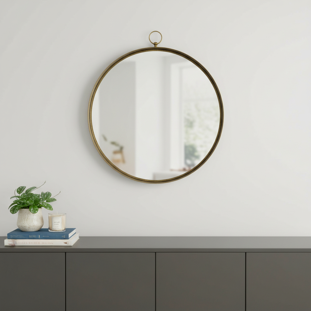 485065_8_Psfjwpk2-2.jpg 28" Gold Round Iron Framed Accent Mirror - Image 1