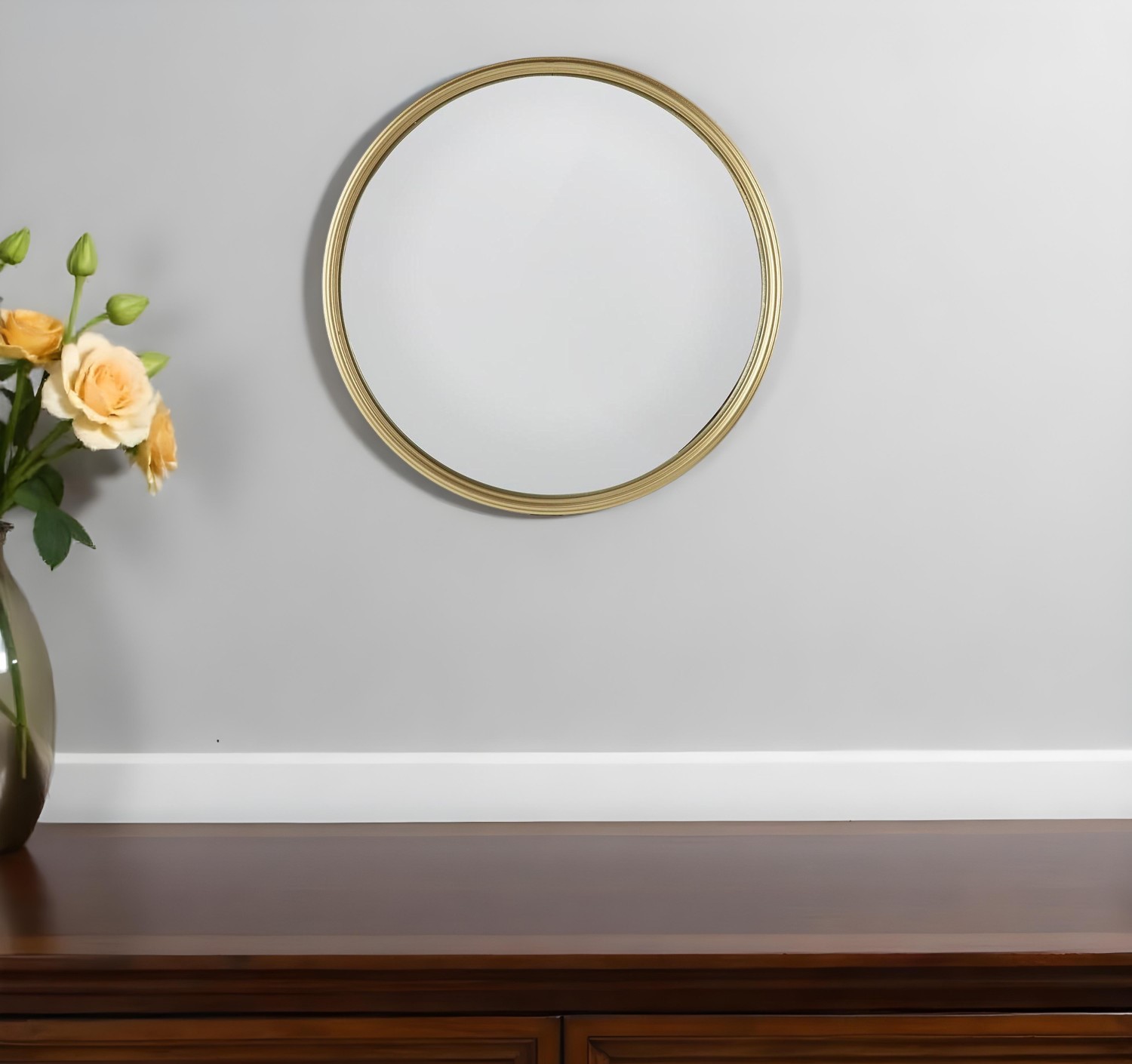 485069_9_alRACRm2-2.jpg 10" Gold Round Iron Textured Framed Accent Mirror - Image 1