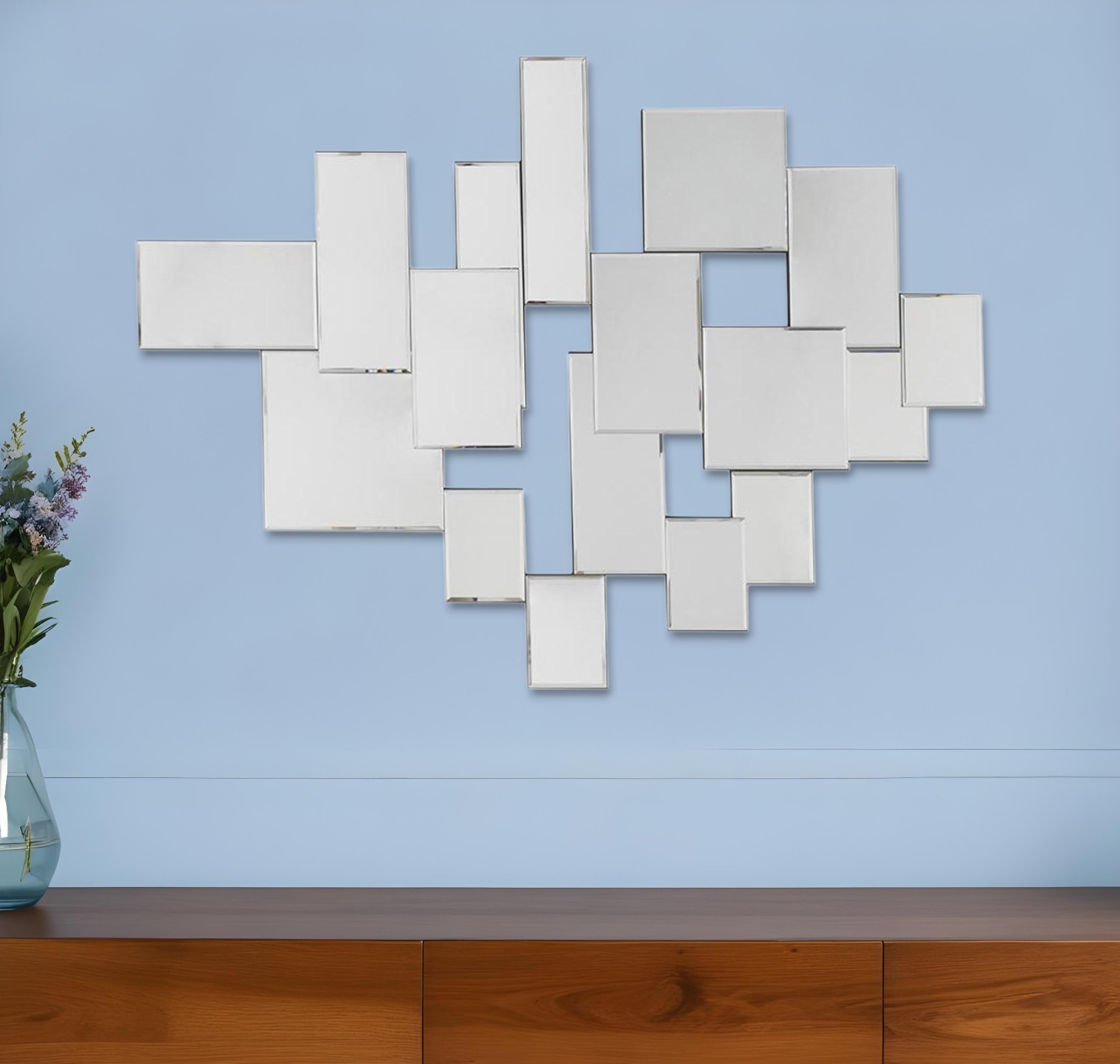 485075_10_qSExPhvG-1.jpg 30" Clear Abstract Glass Contemporary Panels Unframed Accent Mirror - Image 1