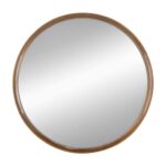 32" Brown Round Wood Framed Accent Mirror - Image 3