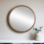 32" Brown Round Wood Framed Accent Mirror
