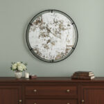 32" Black Round Iron Framed Accent Mirror
