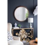 30" Brown Crowned Top Antiqued Glass Framed Accent Mirror - Image 6