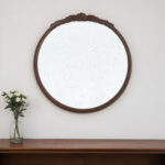 30" Brown Crowned Top Antiqued Glass Framed Accent Mirror