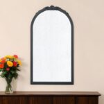 42" Black Crowned Top Antiqued Glass Arch Framed Accent Mirror