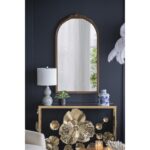 42" Brown Crowned Top Antiqued Glass Arch Framed Accent Mirror - Image 6