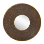 32" Brown And Gold Round Wood And Metal Framed Accent Mirror - Image 5