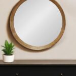 20" Natural Round Wood Framed Accent Mirror