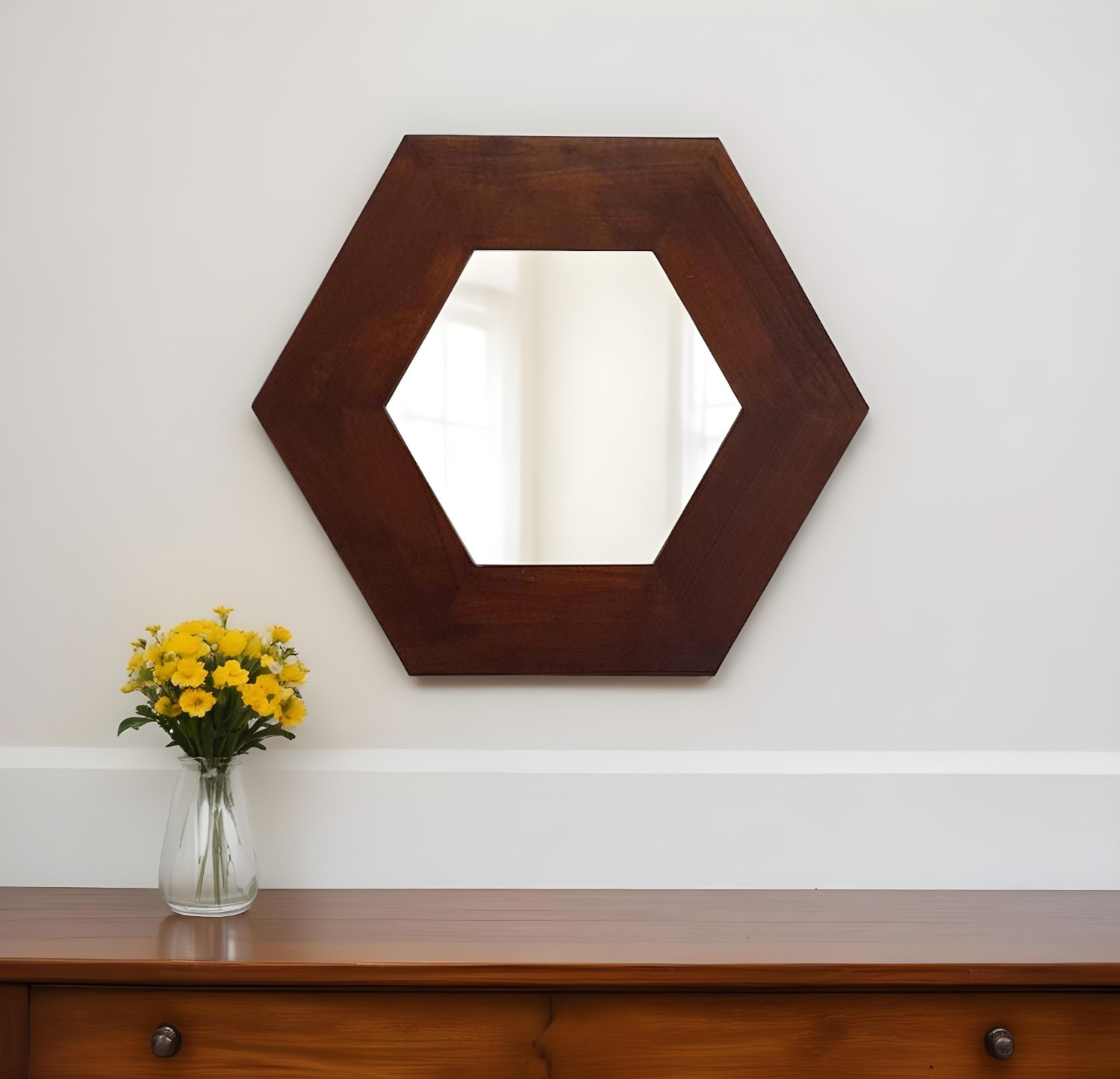 485118_9_CvMhLFwc-1.jpg 19" Dark Brown Hexagon Solid Wood Framed Accent Mirror - Image 1