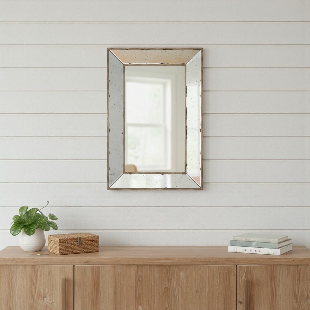 485121_9_a820ObzO.jpg 20" Silver Framed Antiqued Accent Mirror - Image 1