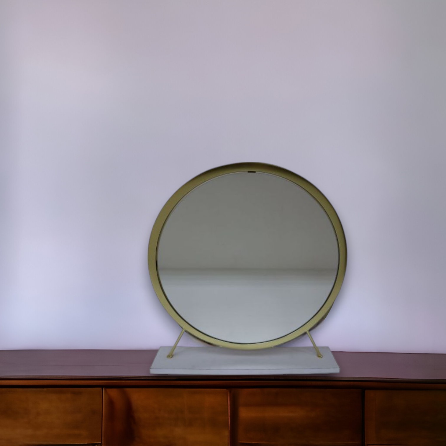 485938_9_svt0Zt4a-2.jpg 19" Brass Round Metal Framed Freestanding Mirror - Image 1