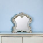 45" White Abstract Wood Framed Mounted Dresser Mirror