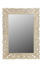 47" Antiqued White Solid Wood Carved Scrollwork Accent Mirror - Image 2