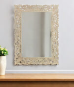 47" Antiqued White Solid Wood Carved Scrollwork Accent Mirror